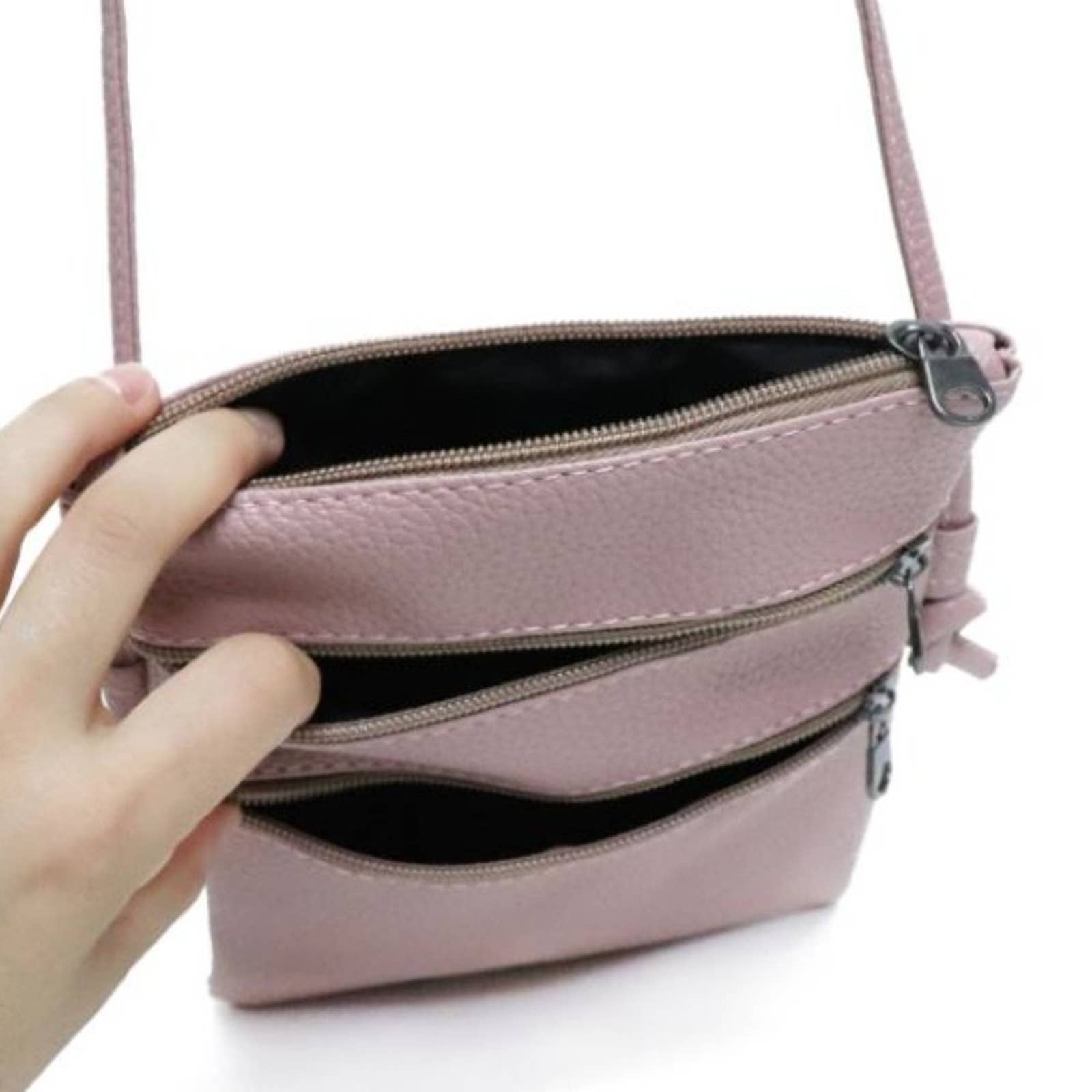 Blush Pink Multi Zipper Crossbody Purse