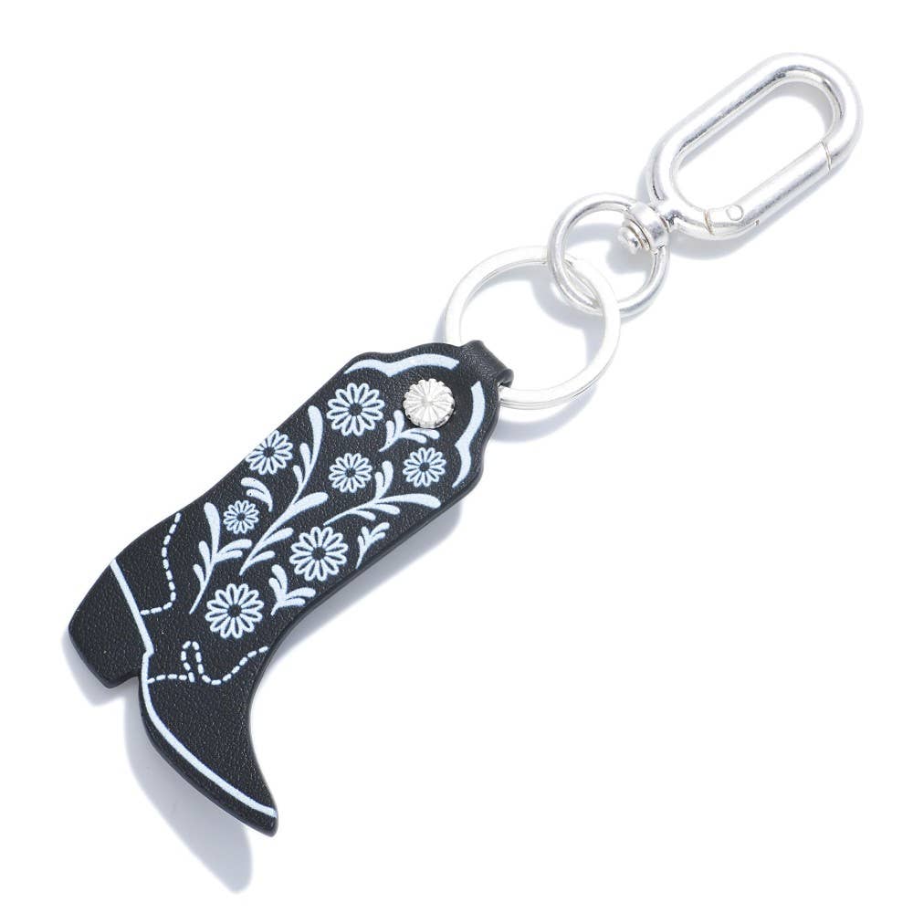 Black Leather Like Paisley Cowboy Boot Keychain