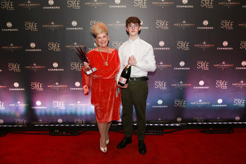 Director and Founder, Brenda accepting the Scottish Style Award 2018 with her son Rory. 