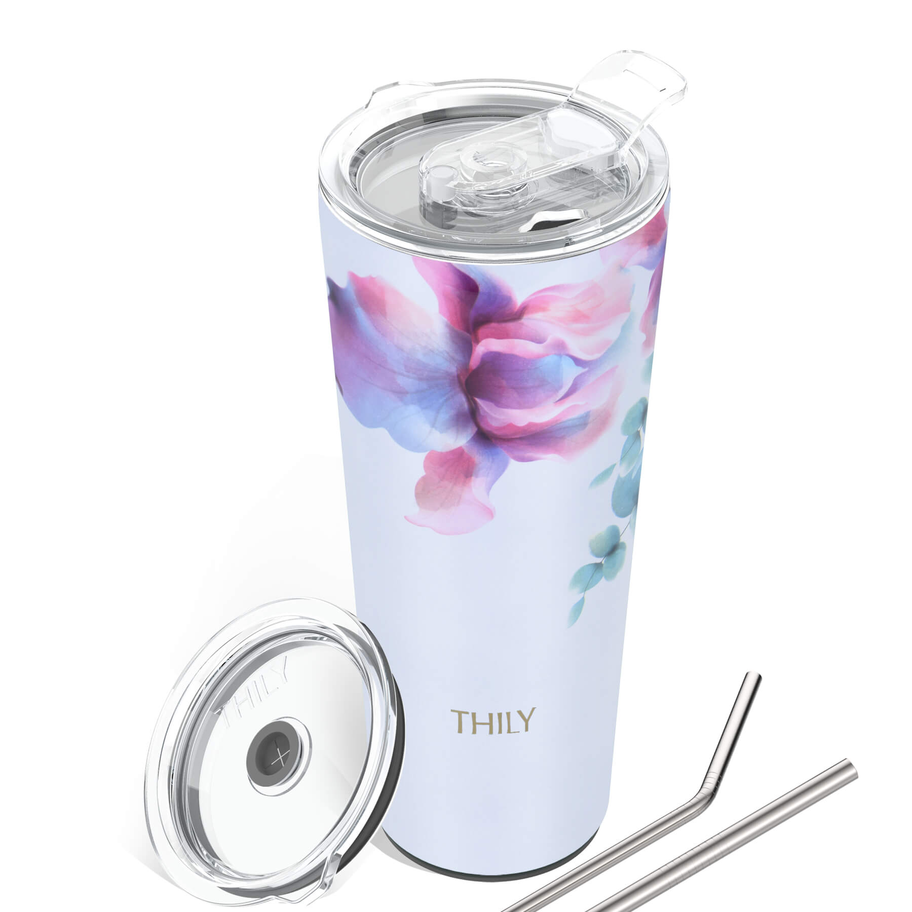 Skinny Can Cooler for Slim Beer & Hard Seltzer - 2 Pack(Wood + Watercolor Flower) by THILY