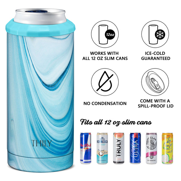 12oz Slim Can Cooler | Jet Black - Leak-Proof, BPA Free