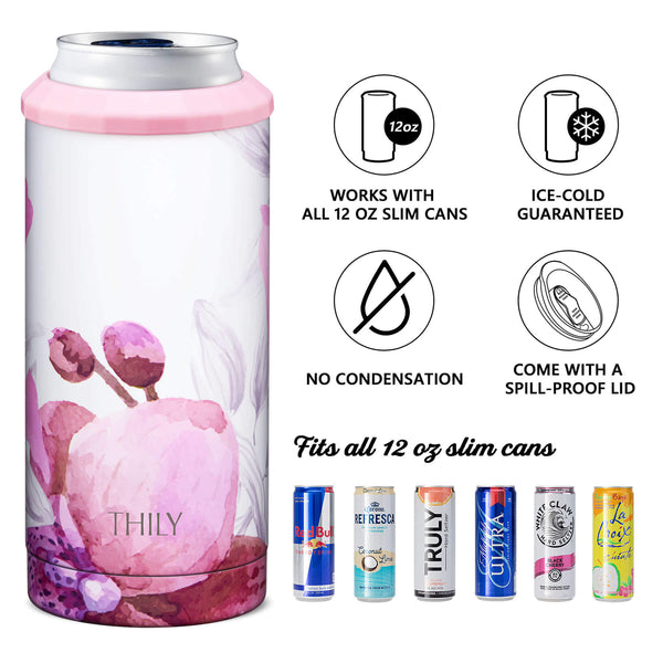 Skinny Can Cooler for Slim Beer & Hard Seltzer - 2 Pack(Wood + Watercolor Flower) by THILY