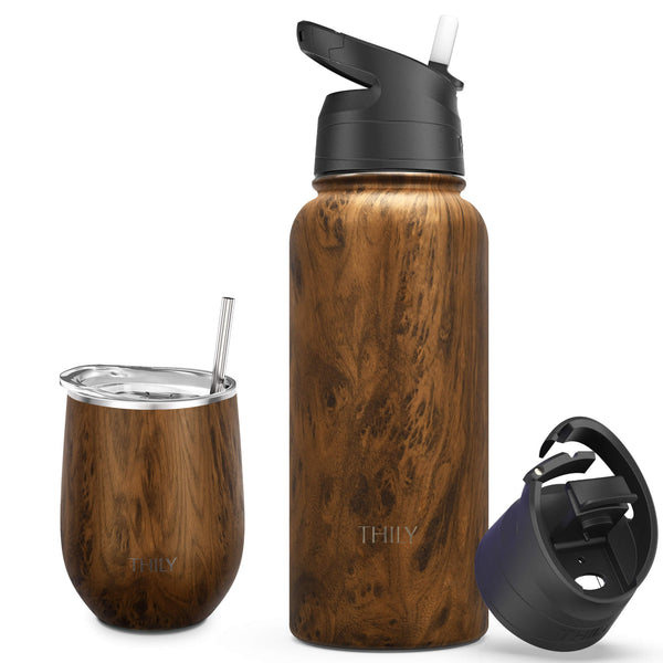 THILY 12 oz Wine Tumbler and 32 oz Water Bottle, Camo