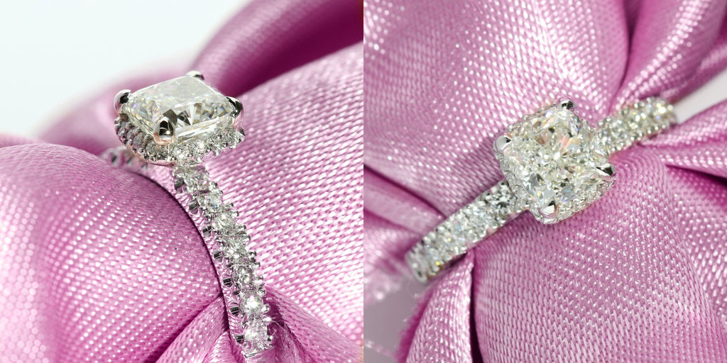 hidden halo cushion cut diamond engagement ring setting