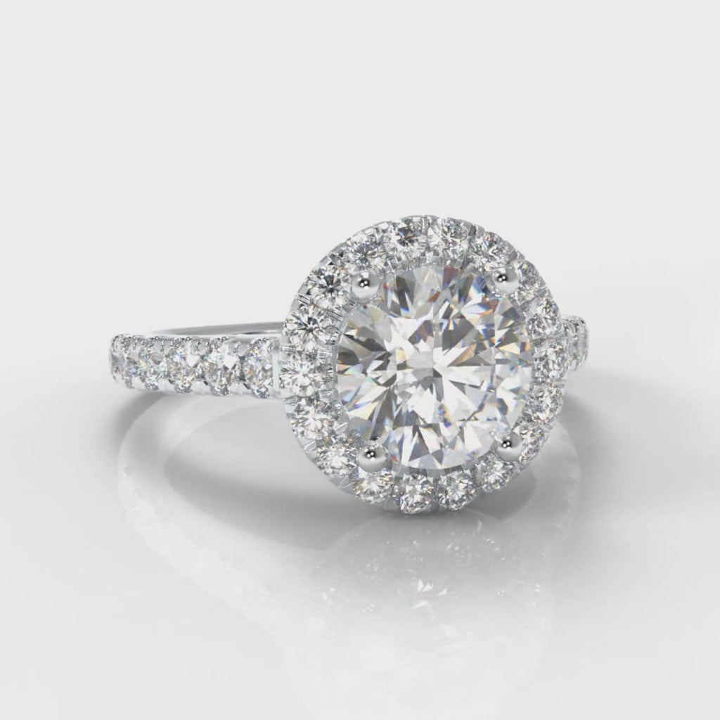 Micropavé Round Brilliant Cut Diamond Halo Engagement Ring - Hyde Park ...