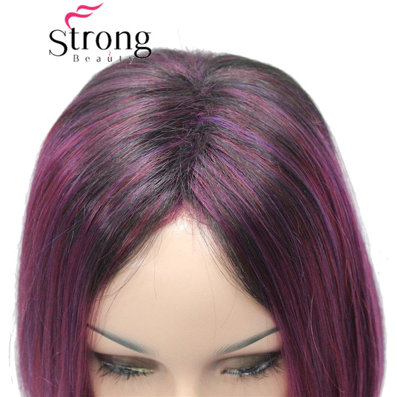 Strongbeauty Angled Bob Wig Ombre Deep Purple Dark Root