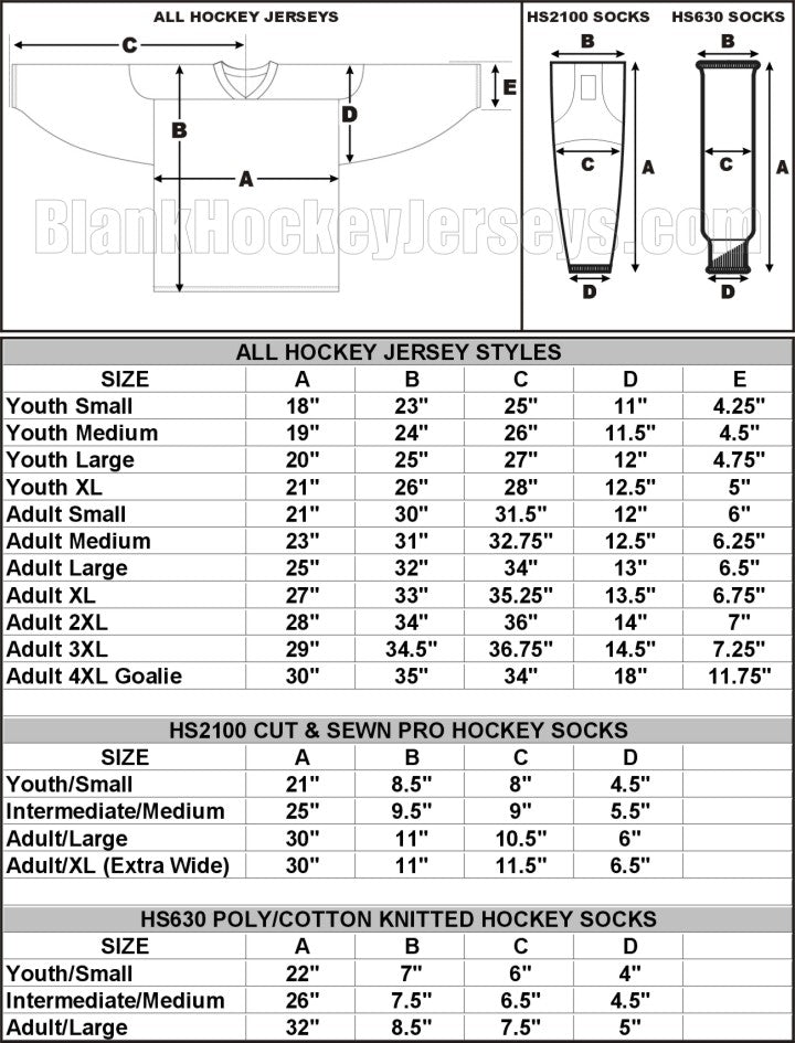 Hockey Socks Size Chart