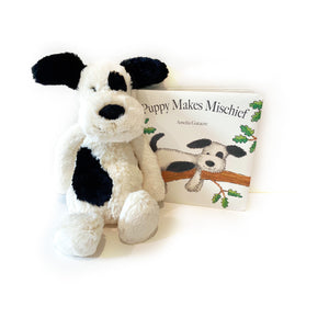 jellycat puppy makes mischief