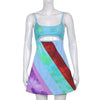 Y2K Front Cut & Colorful Stripe Designed, Backless, Sleveless, Bodycon Mini Dress / Streetwear / Vintage / Retro / Korean / Lolita / Rave - XoKool