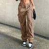 Y2K Side Pockets Designed, Low Waisted Khaki Wide Leg Hip Hop Loose Cargo Pants / Streetwear / Vintage / Harajuku / Korean / Grunge - XoKool