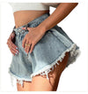 Diamond With Holes Denim High Waist Shorts - XoKool