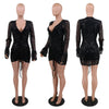 Elegant Ruched Feather Patchwork Deep V-Neck Sequin Bodycon Dress - XoKool