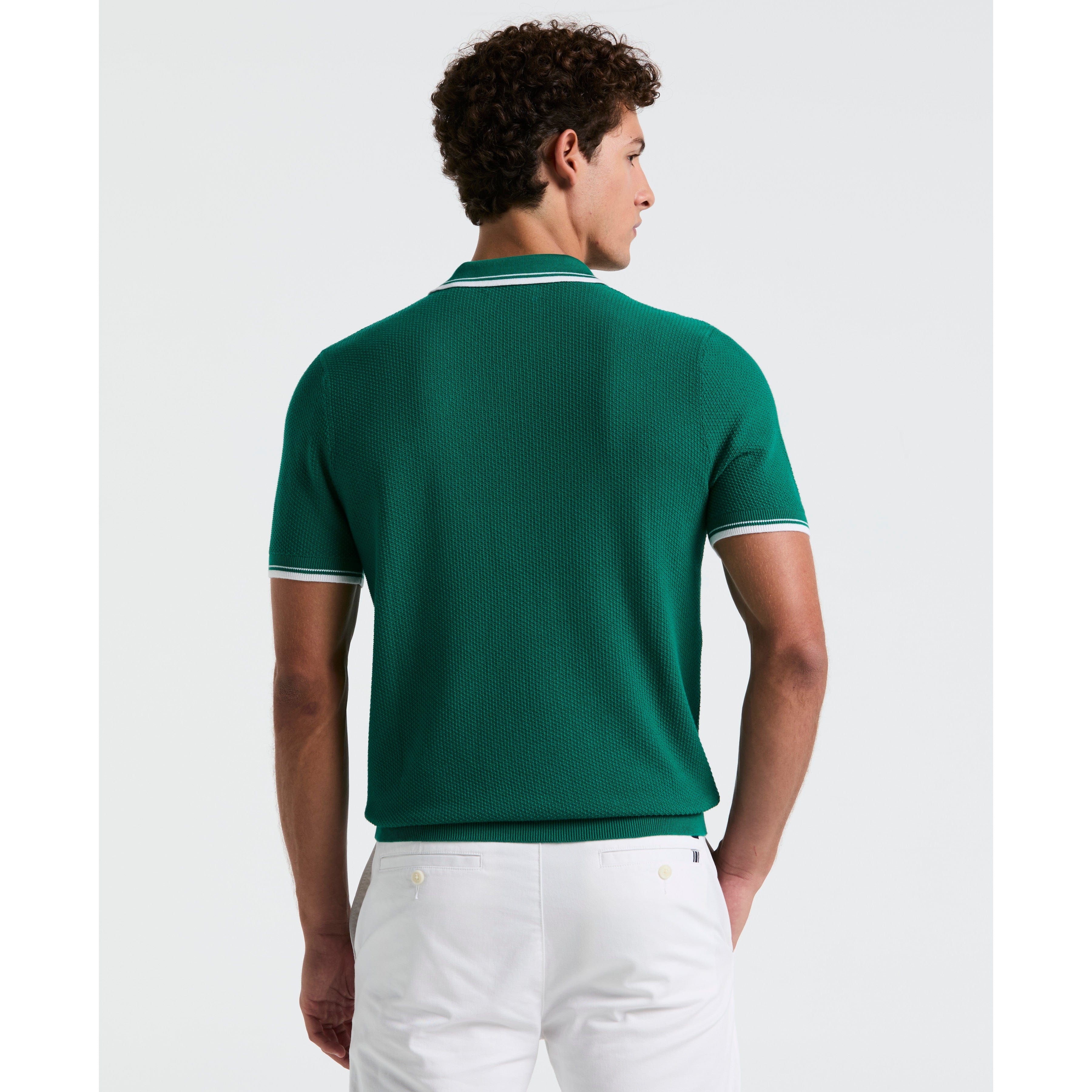 Textured Johnny Collar Sweater Polo