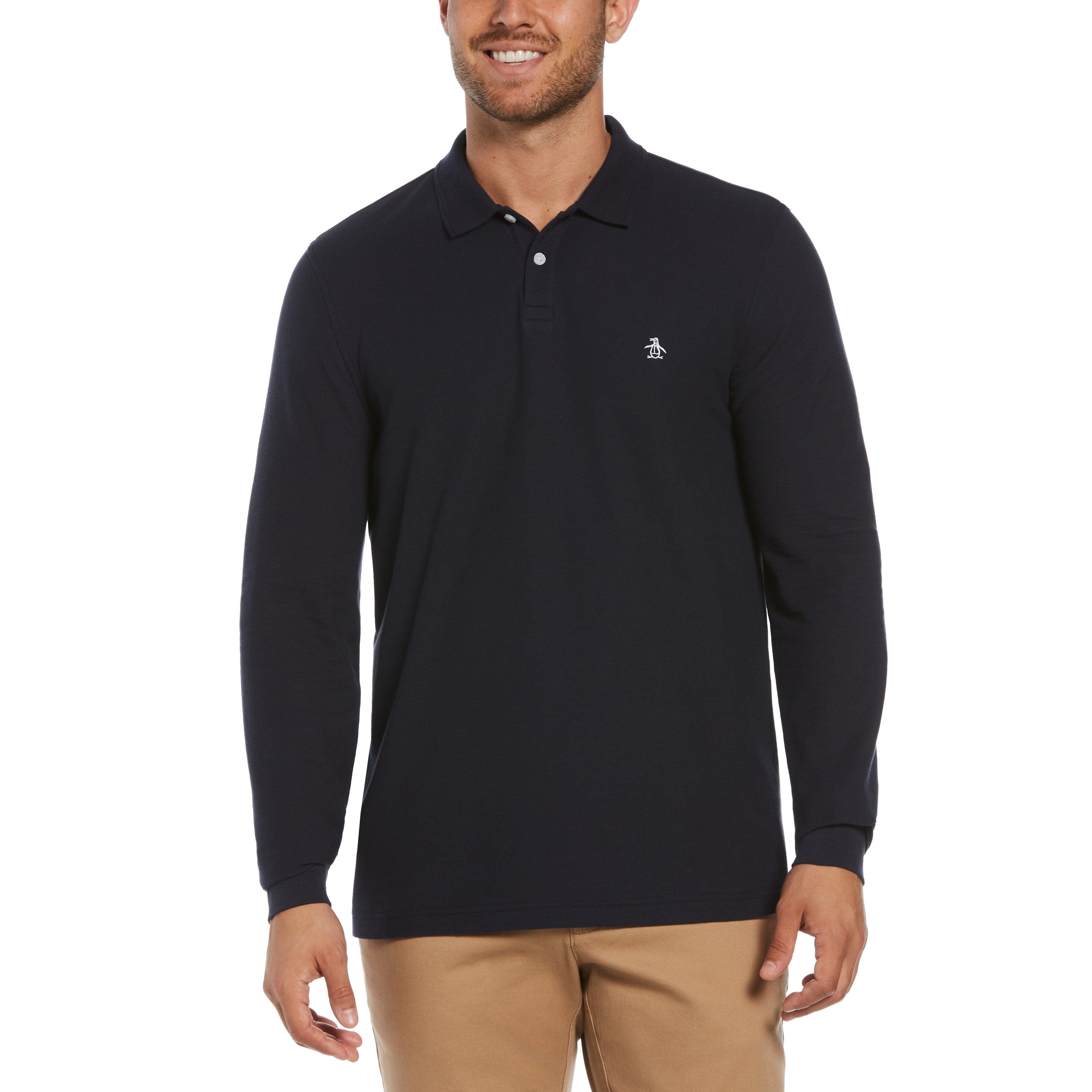 Black Long Sleeve Pique Polo Shirt