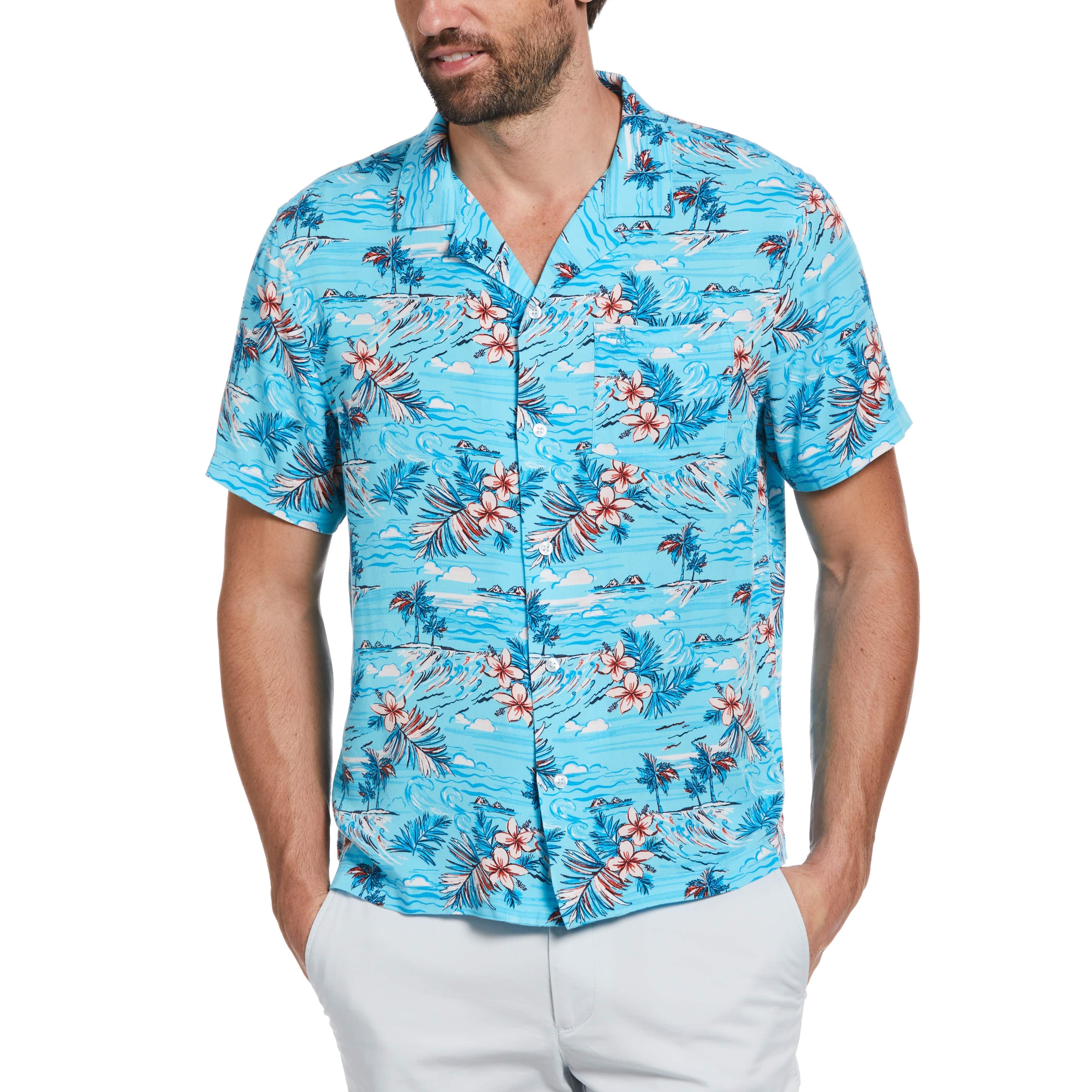 Original Penguin BALLAD BLUE Cotton Flamingo Button-Down Shirt, US