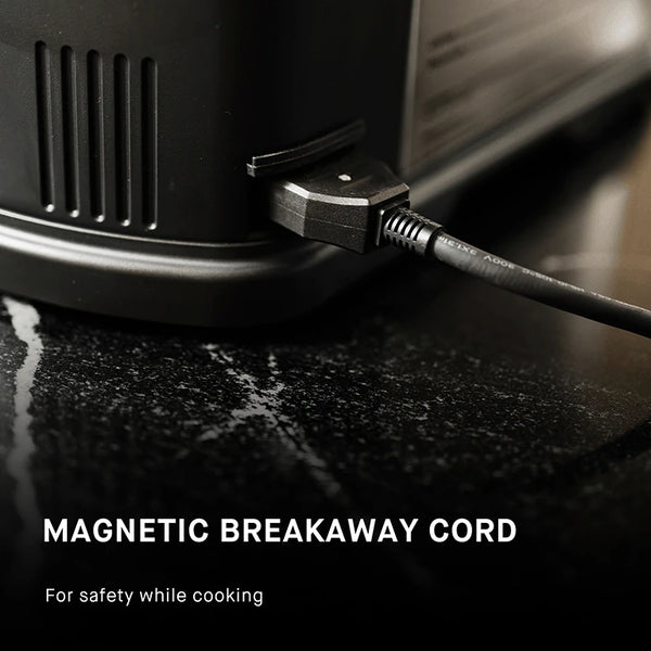 Magnetic breakaway cord for safety while cooking