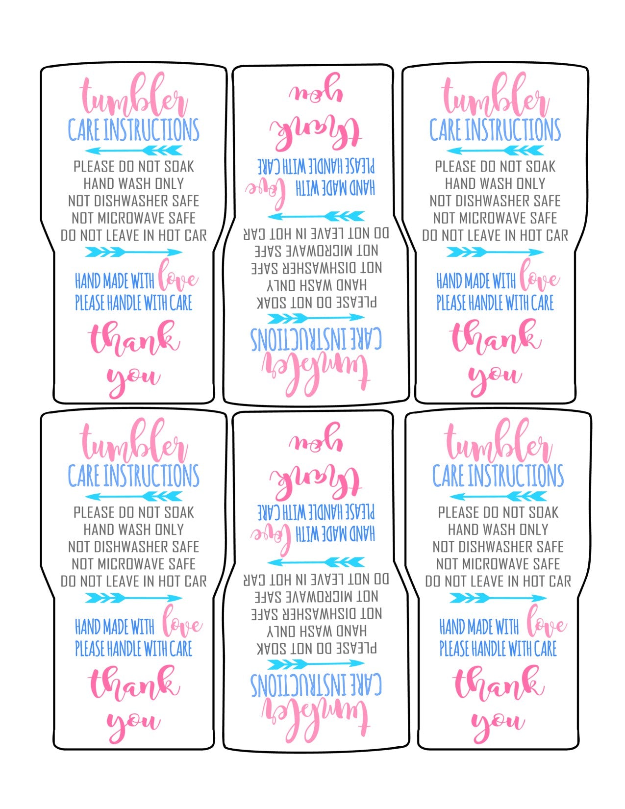 Printable Tumbler Care Card, Tumbler Wash Instructions