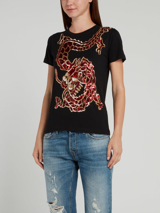 Black Sequin Dragon T-Shirt – Maison-B-More Global Store