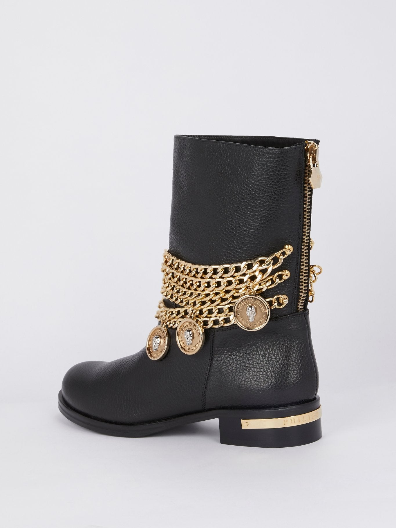 black and gold leather boots