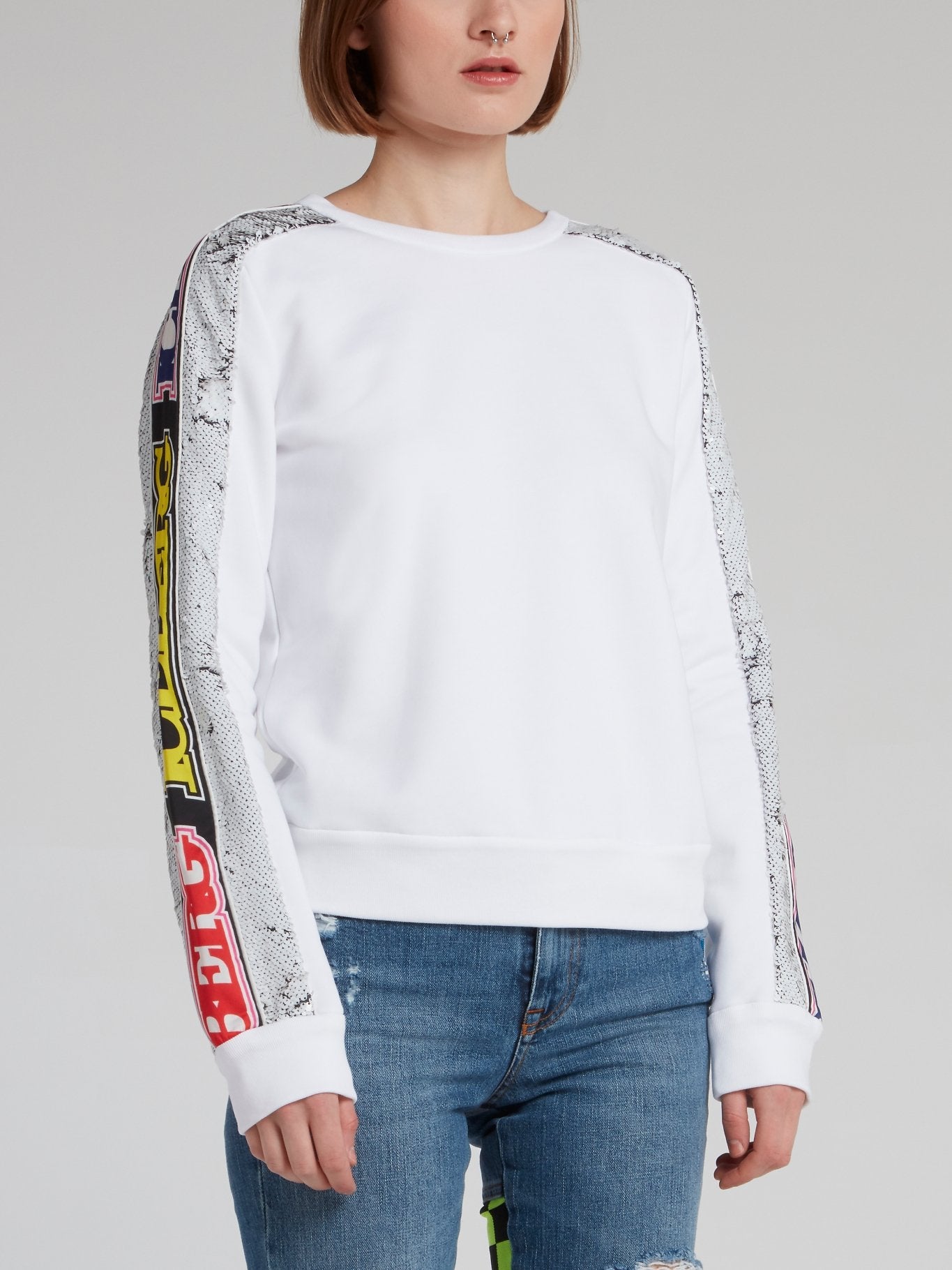 sequin sleeve sweatshirt