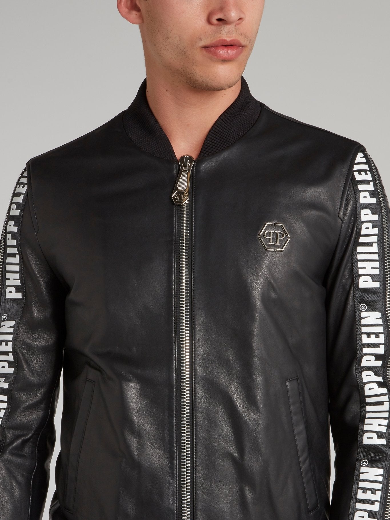 philipp plein leather bomber jacket