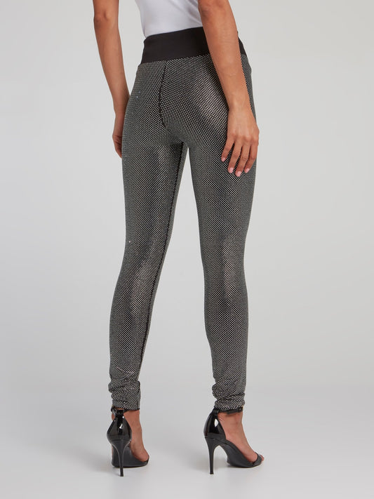 Crystal Snake Print High Waist Leggings | Silver