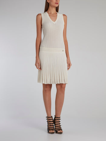 White Perforated Knit Mini Dress