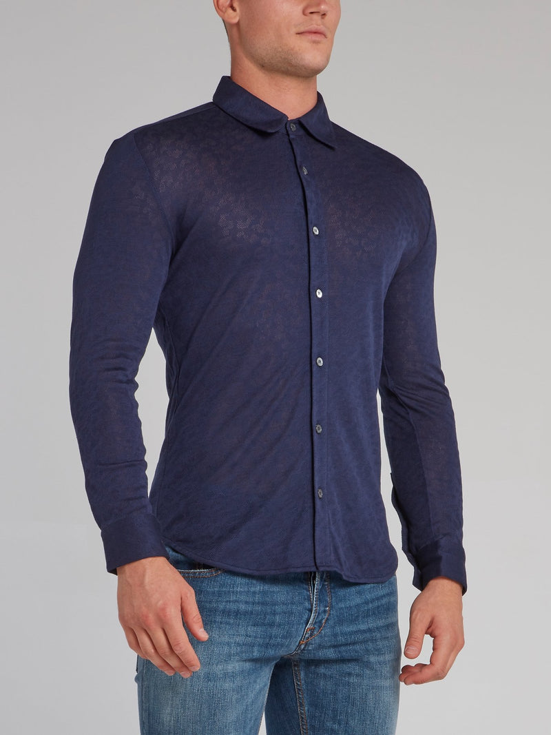 Navy Knitted Button Up Shirt