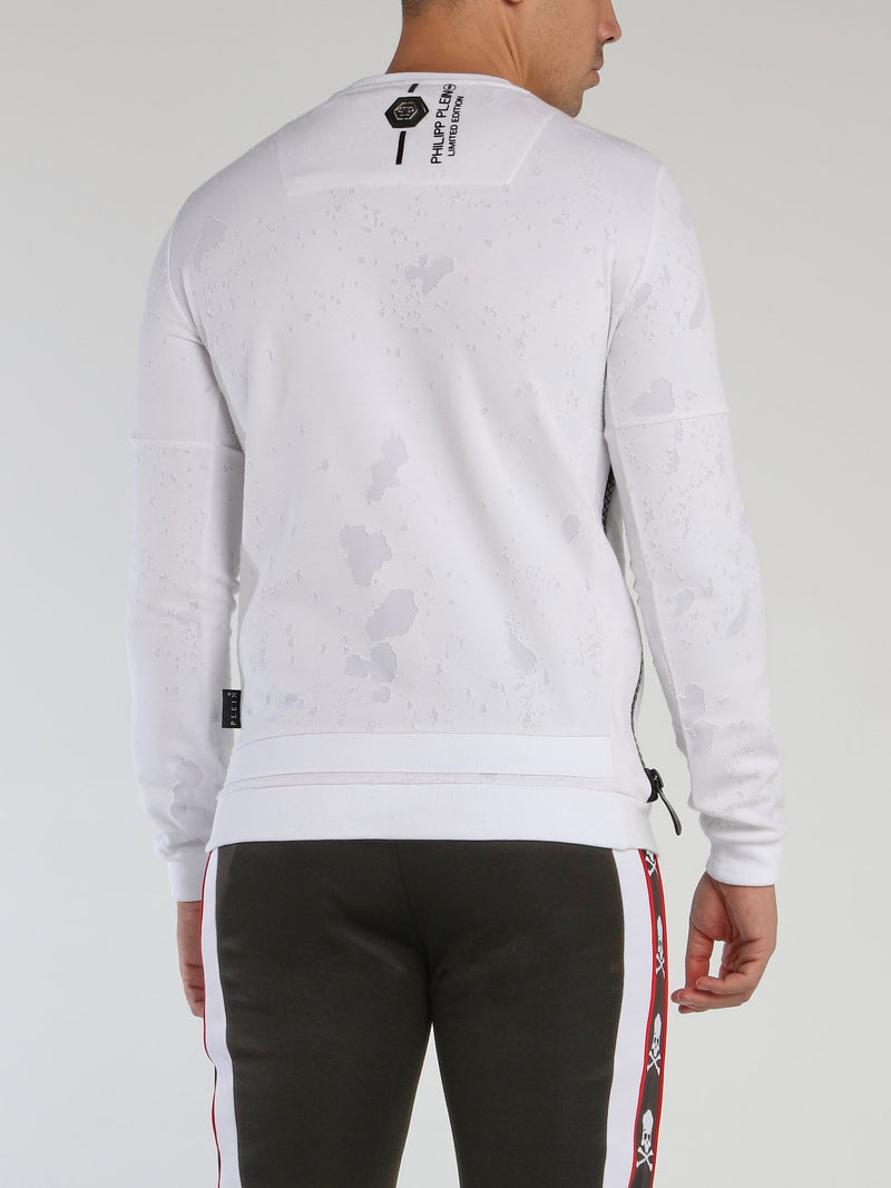 White Side Zip Distressed Sweatshirt