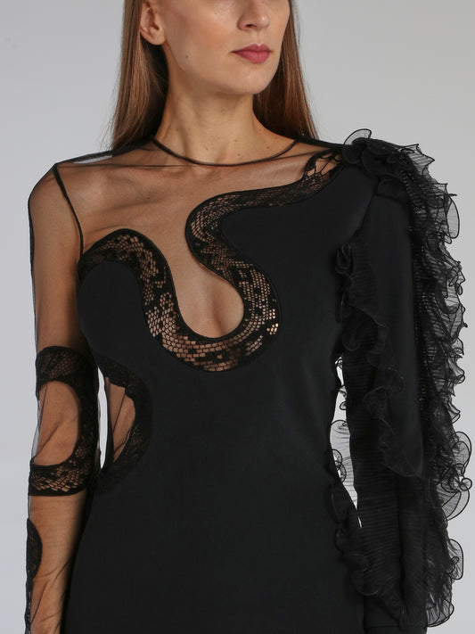 Black Snake Lace Ruffle Bodysuit – Maison-B-More Global Store