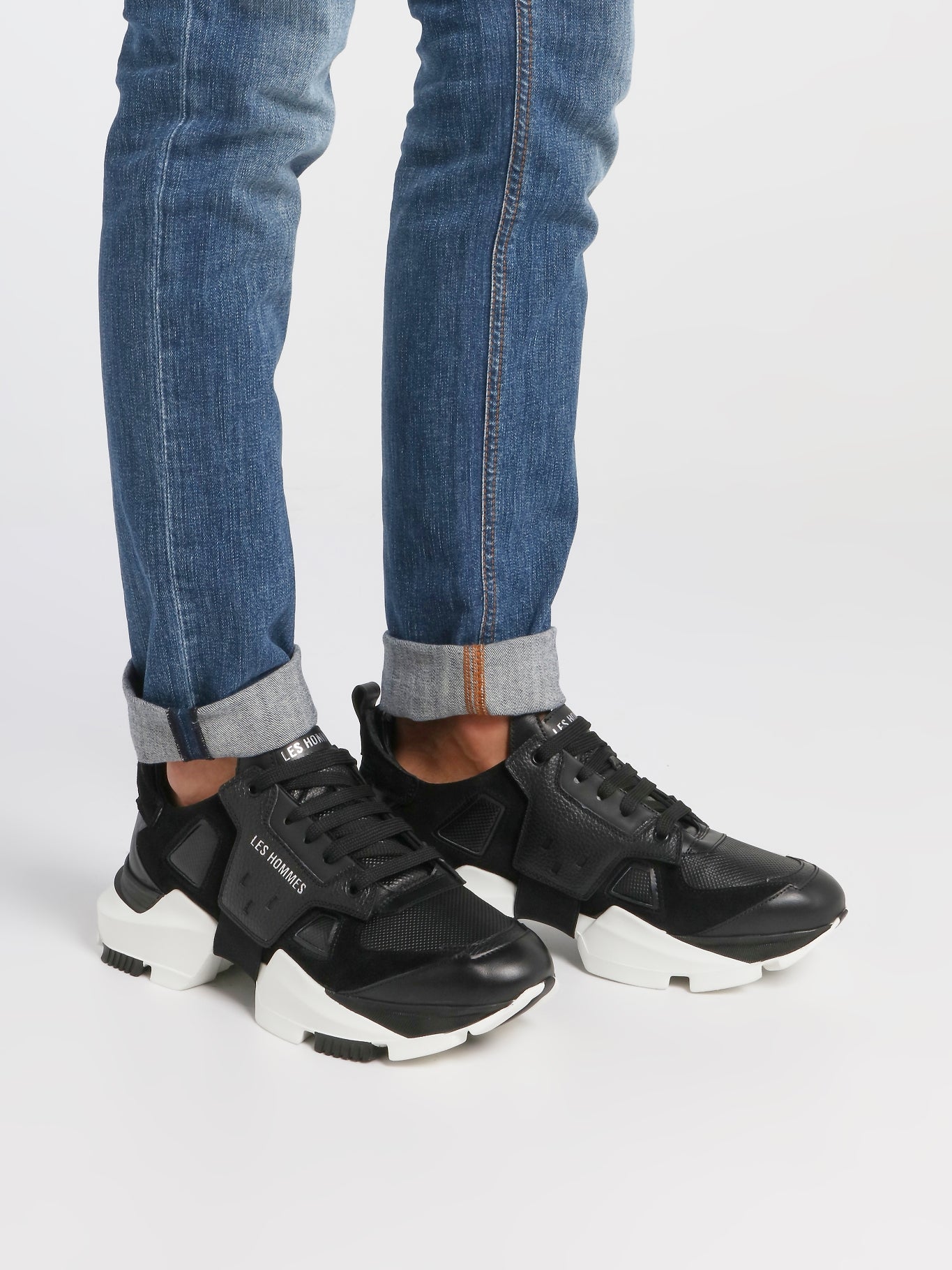 Black Chunky Sole Leather Sneakers – Maison-B-More Global Store