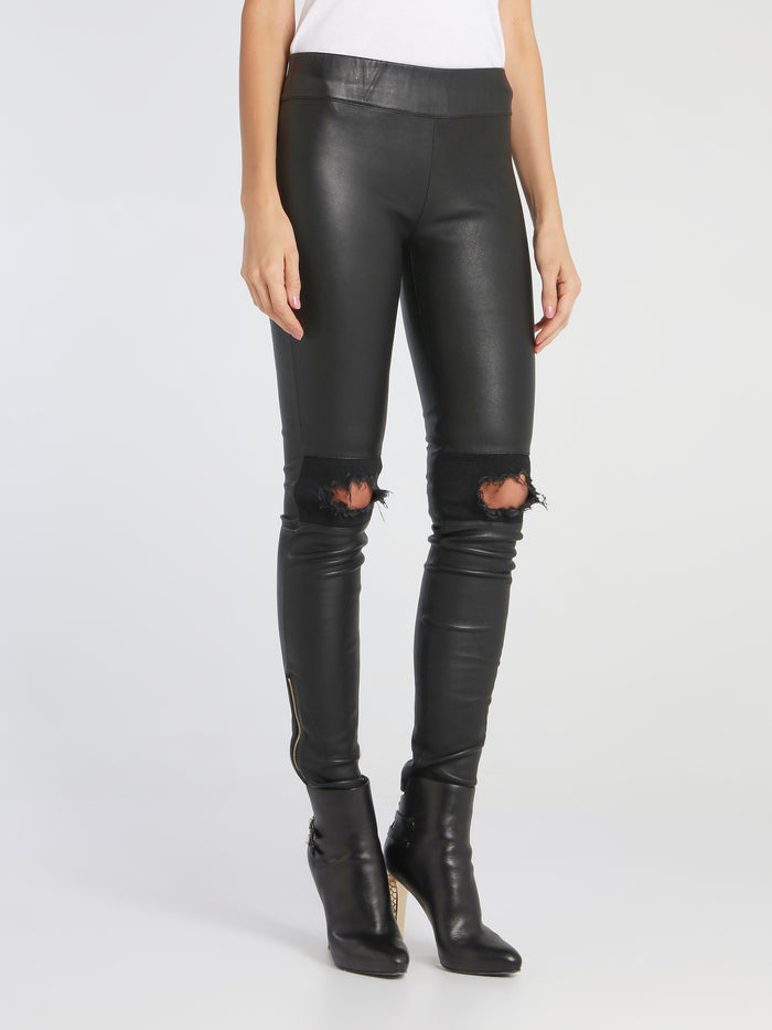 black ripped leather pants