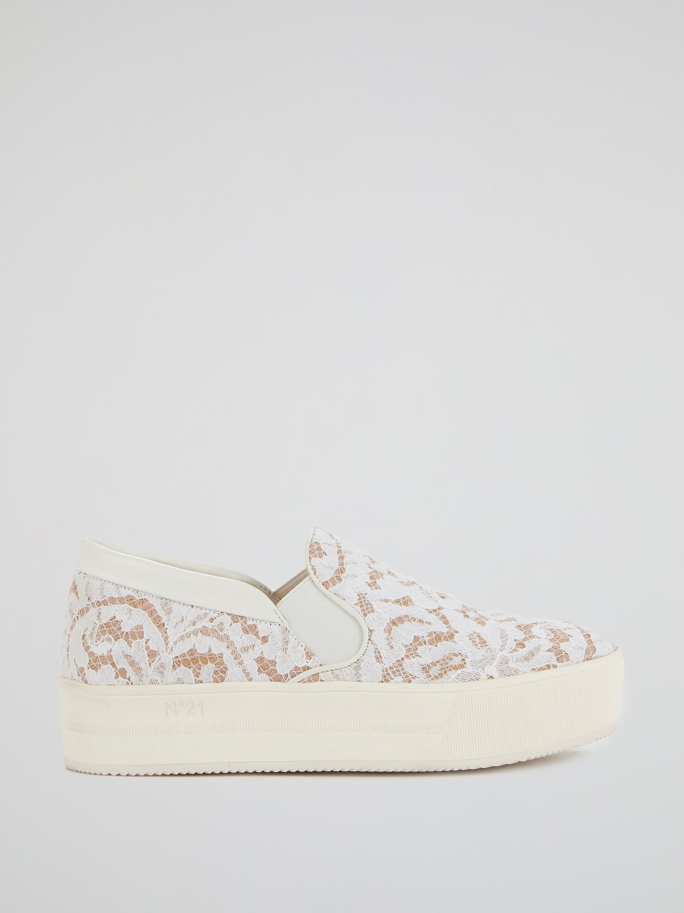 White Lace Detail Slip-On Sneakers
