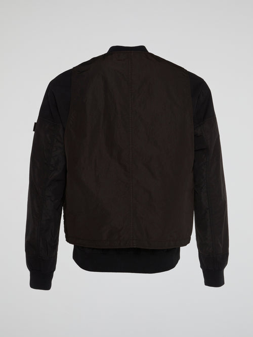 Black Logo Bomber Jacket with False Vest Panel – Maison-B-More