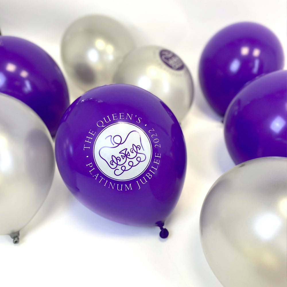 The Queen's Platinum Jubilee 2022 Official Logo Balloons Purple Silver