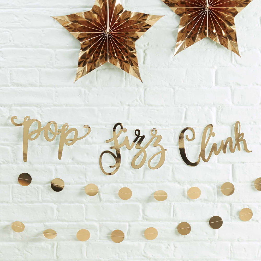 Pop Fizz Clink Gold Metallic Bunting