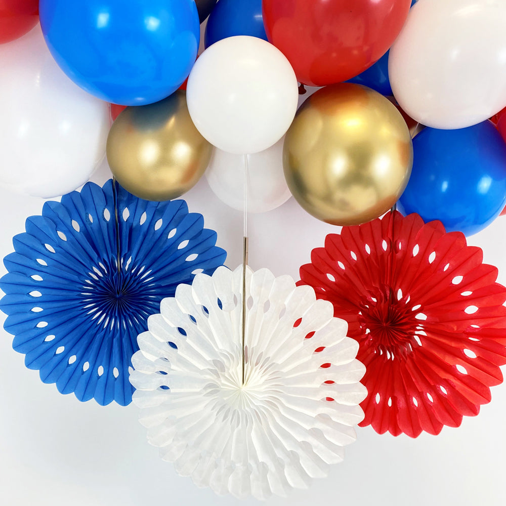 The Queen's Platinum Jubilee Red White and Blue Paper Hanging Fan Decorations