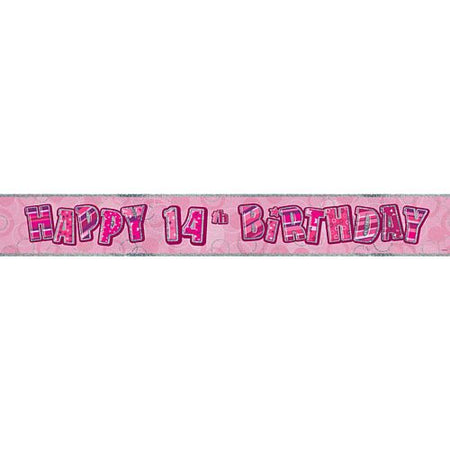 Birthday Glitz Pink 14 Prismatic Banner 27m