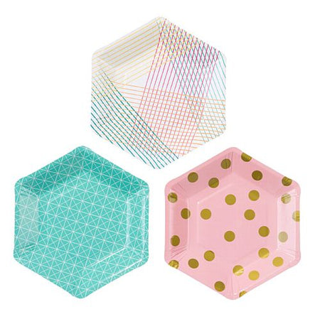 Party Time Hexagonal Plates 18cm Pack Of 12