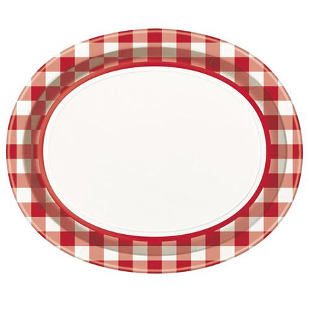 Red And White Checkered Oval Plates 12 X 10 Pack Of 8