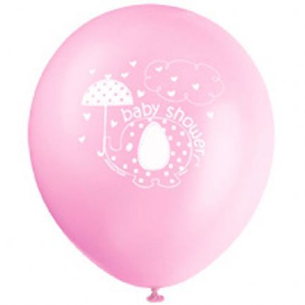 Umbrellaphants Pink Baby Shower Balloons 12 Pack Of 8