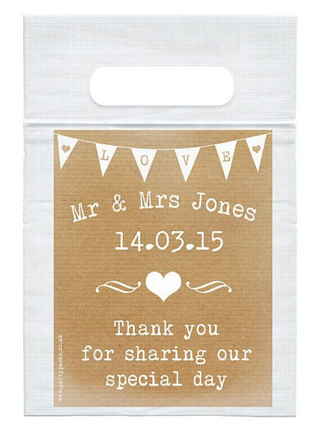 Personalised Brown Paper Rustic Card Insert Wth Sealed Party Bag Each