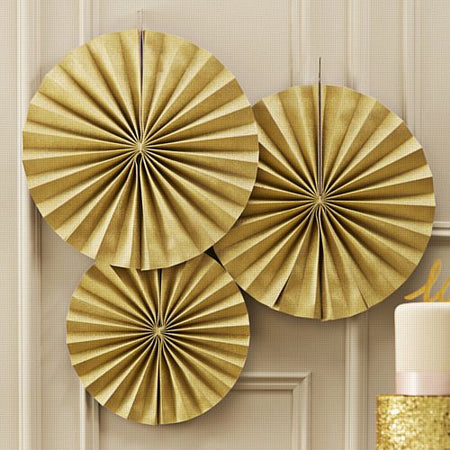 Pastel Perfection Gold Sparkle Fan Decorations 36cm Pack Of 3