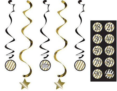 Click to view product details and reviews for Black And Gold Birthday Whirl Decorations 91cm Pack Of 5.