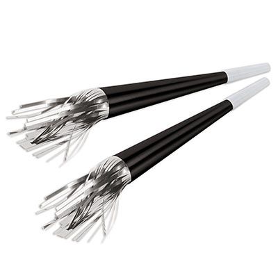 Click to view product details and reviews for Black Foil Horns With Silver Tassels 9 Each.