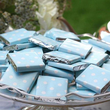 Click to view product details and reviews for Light Blue Neapolitan Square Chocolates 5g Each.