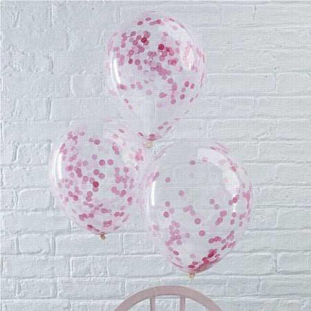 Pink Confetti Filled Balloons 12 Pack Of 5