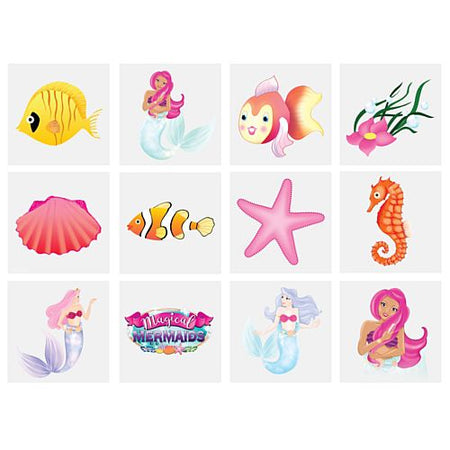 Mini Mermaid Tattoos Assorted Designs 4cm Pack Of 12