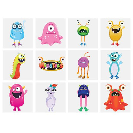 Click to view product details and reviews for Mini Monster Tattoos Assorted Designs 4cm Pack Of 12.