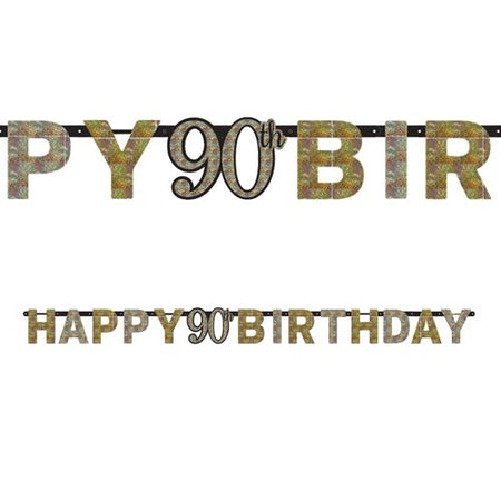 Gold Celebration 90th Birthday Prismatic Letter Banner 213m
